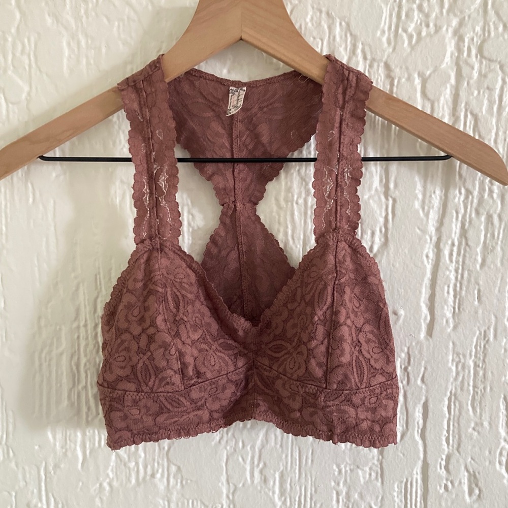 FP Movement by Free People Galloon Brown Lace Racerback Bralette Bra Size XS